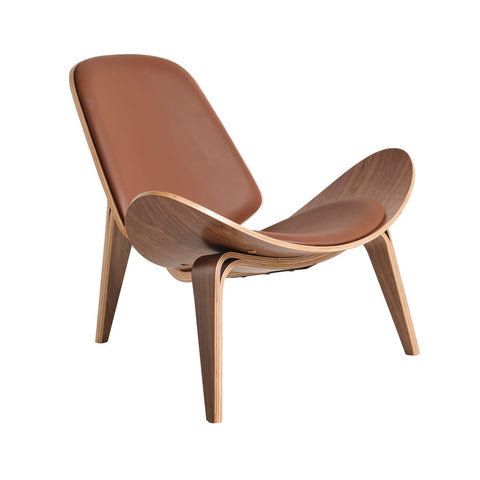 Hans Wegner Ch07 Shell Chair Tan Leather Walnut Wood Replica - Glicks Furniture