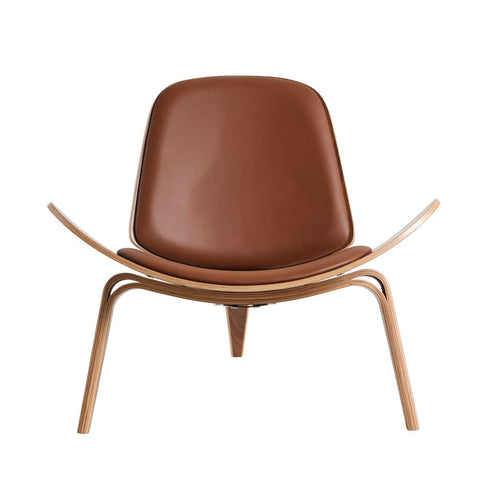 Hans Wegner Ch07 Shell Chair Tan Leather Walnut Wood Replica - Glicks Furniture