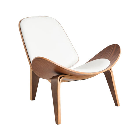 Hans Wegner Ch07 Shell Chair White Leather Walnut Wood Replica - Glicks Furniture