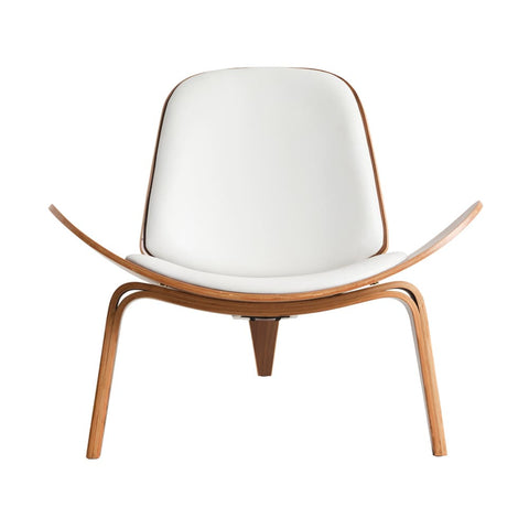 Hans Wegner Ch07 Shell Chair White Leather Walnut Wood Replica - Glicks Furniture