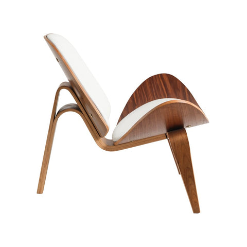 Hans Wegner Ch07 Shell Chair White Leather Walnut Wood Replica - Glicks Furniture