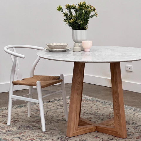 Carlos Marble Dining Table 115cm Natural Ash Wood - Glicks Furniture