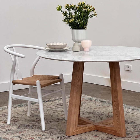 Carlos Marble Dining Table 150cm Natural Ash Wood - Glicks Furniture